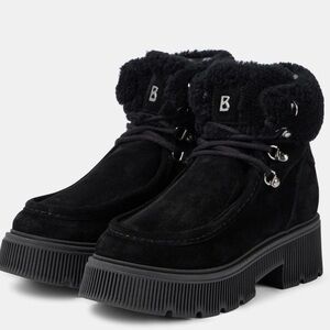 Bogner Black Turin suede and shearling lace-up boots